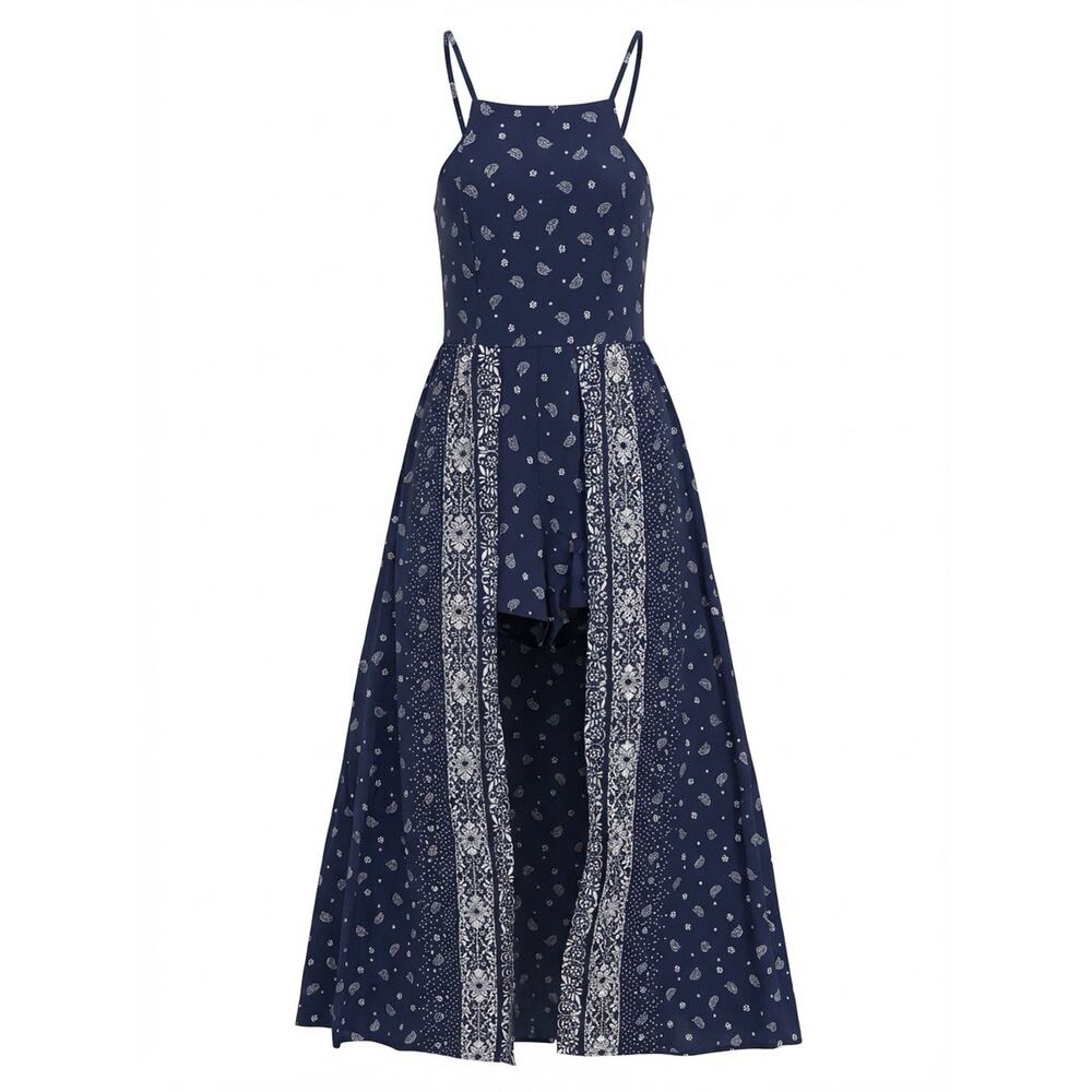Band Of Gypsies Romper Maxi Dress Womens Small Blue Paisley Boho Festival Flowy